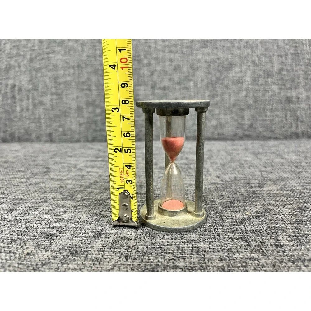 Vintage Timer Hourglass W. Germany 3 Minute Pewter Glass Pink Sand 3 Inch
